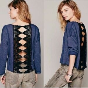 Free People Victorian Lace Crochet Long Sleeve Sweater